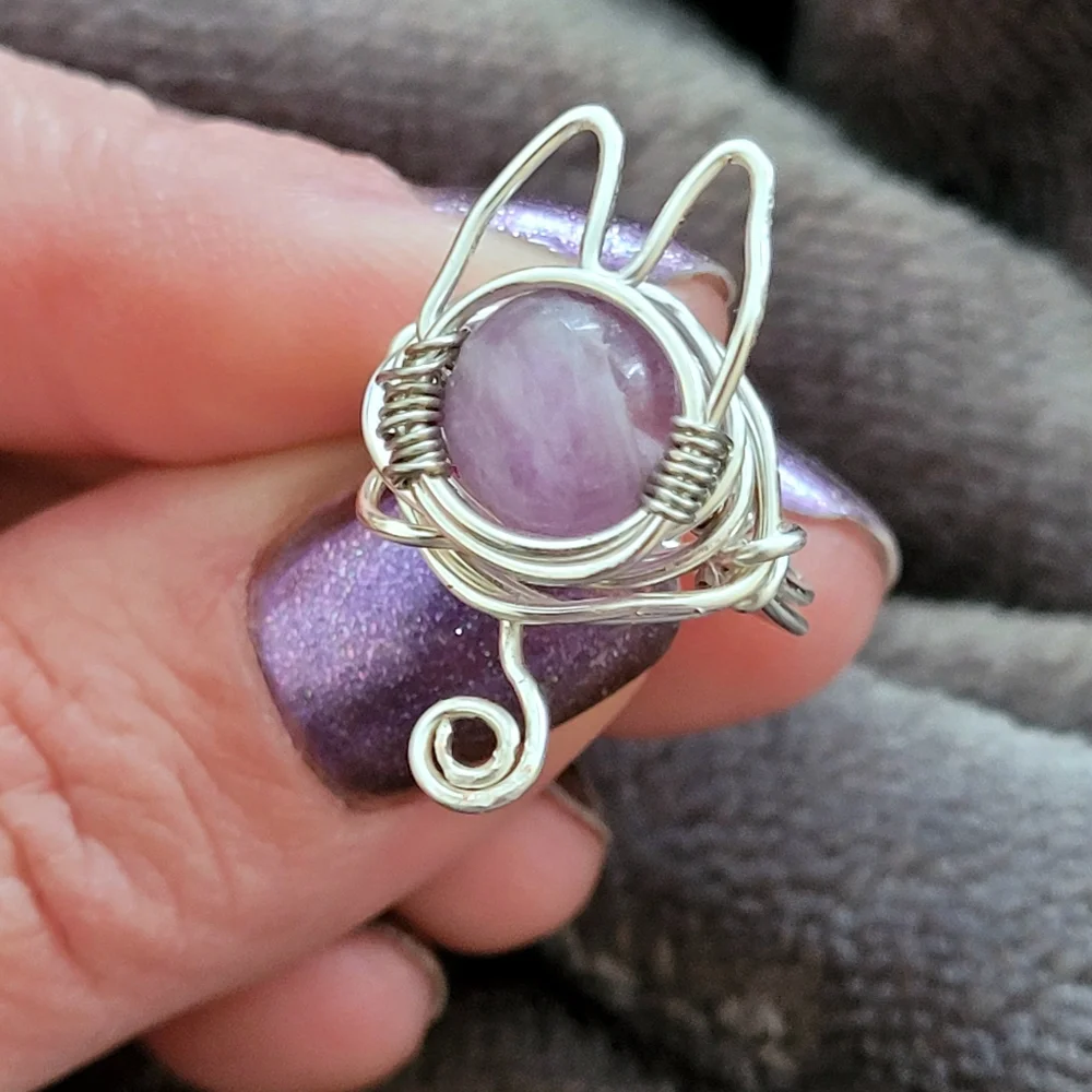 Wire Wrapped Amethyst Kitty Cat Ring